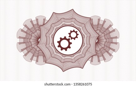 Red rosette. Linear Illustration. with gear, team work icon inside