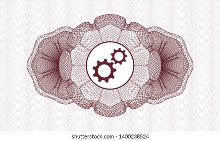 Red rosette. Linear Illustration. with gear, team work icon inside
