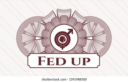 Red rosette. Linear Illustration. with gender dysphoria icon and Fed up text inside