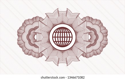 Red rosette. Linear Illustration. with globe, website icon inside