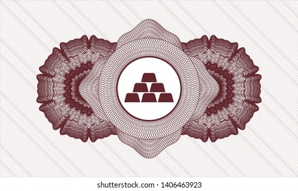 Red rosette. Linear Illustration. with gold bullion icon inside