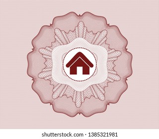 Red rosette. Linear Illustration with home icon inside