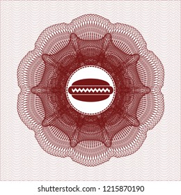 Red rosette. Linear Illustration with hot dog icon inside
