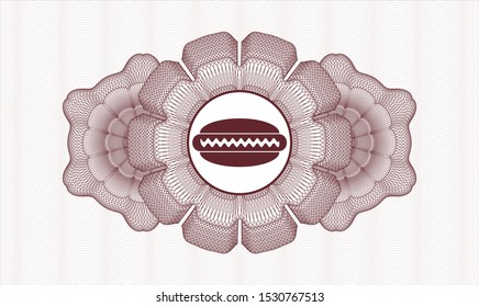Red rosette. Linear Illustration. with hot dog icon inside