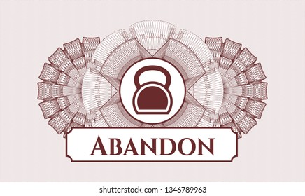Red rosette. Linear Illustration. with kettlebell icon and Abandon text inside