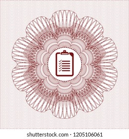 Red rosette. Linear Illustration with list icon inside