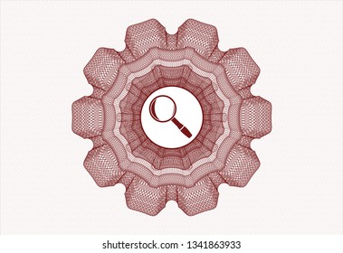Red rosette. Linear Illustration with magnifying glass icon inside