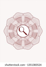 Red rosette. Linear Illustration with magnifying glass icon inside