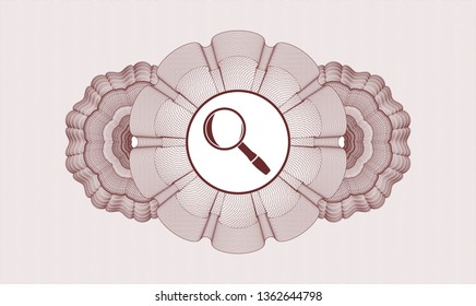 Red rosette. Linear Illustration. with magnifying glass icon inside