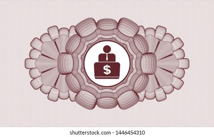 Red rosette. Linear Illustration. with man working on computer icon inside