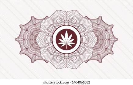 Red rosette. Linear Illustration. with marijuana leaf icon inside