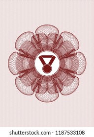 Red rosette. Linear Illustration with medal icon inside