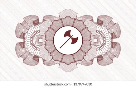 Red rosette. Linear Illustration. with medieval axe icon inside