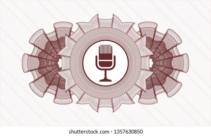 Red rosette. Linear Illustration. with microphone icon inside