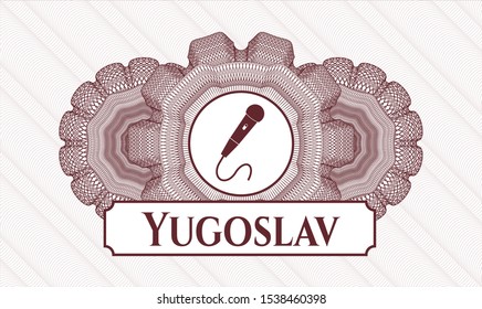 Red rosette. Linear Illustration. with microphone icon and Yugoslav text inside