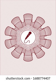 Red rosette. Linear Illustration with microphone icon inside