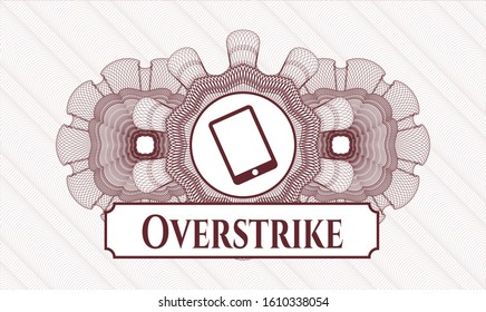 Red rosette. Linear Illustration. with mobile phone icon and Overstrike text inside