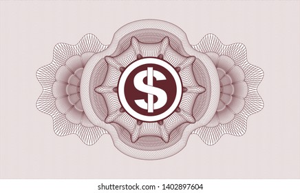 Red rosette. Linear Illustration. with money icon inside