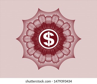 Red rosette. Linear Illustration with money icon inside