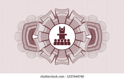 Red rosette. Linear Illustration. with motivational speech icon inside