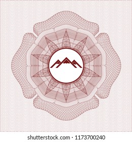 Red rosette. Linear Illustration with mountain icon inside