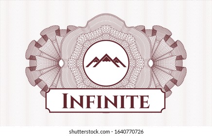 Red rosette. Linear Illustration. with mountain icon and Infinite text inside