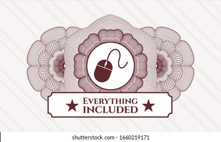 Red rosette. Linear Illustration. with mouse icon and Everything included text inside