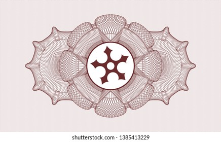 Red rosette. Linear Illustration. with ninja star icon inside