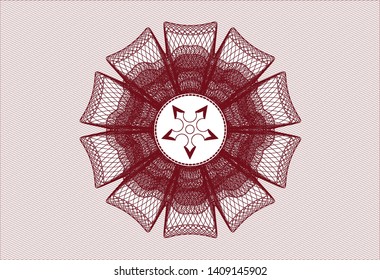Red rosette. Linear Illustration with ninja star icon inside