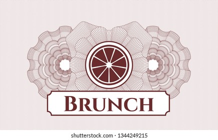Red rosette. Linear Illustration. with orange icon and Brunch text inside