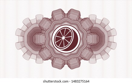 Red rosette. Linear Illustration. with orange icon inside