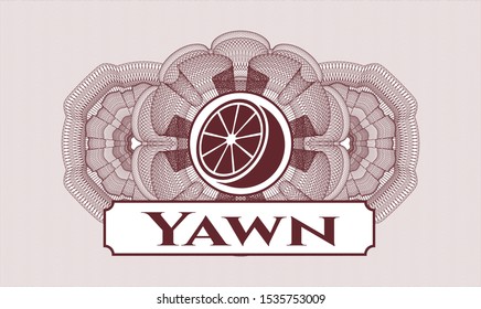 Red rosette. Linear Illustration. with orange icon and Yawn text inside