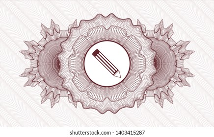 Red rosette. Linear Illustration. with pencil icon inside