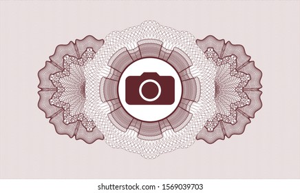 Red rosette. Linear Illustration. with photo camera icon inside