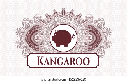 Red rosette. Linear Illustration. with piggy bank icon and Kangaroo text inside