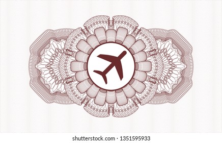 Red rosette. Linear Illustration. with plane icon inside