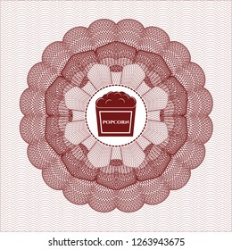 Red rosette. Linear Illustration with popcorn icon inside