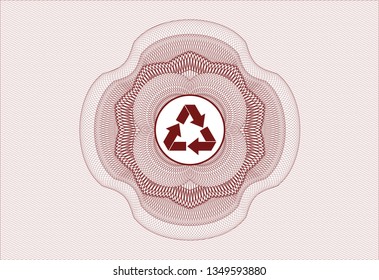 Red rosette. Linear Illustration with recycle icon inside