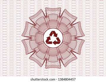 Red rosette. Linear Illustration with recycle icon inside