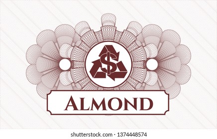 Red rosette. Linear Illustration. with recycling business icon and Almond text inside
