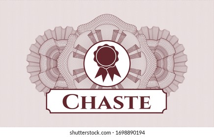 Red rosette. Linear Illustration. with ribbon icon and Chaste text inside