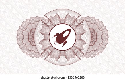 Red rosette. Linear Illustration. with rocket icon inside