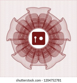 Red rosette. Linear Illustration with safe, safety deposit box icon inside