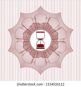 Red rosette. Linear Illustration with sand clock icon inside