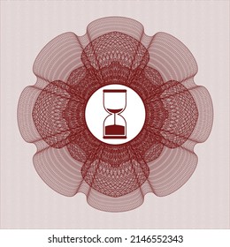Red rosette. Linear Illustration. with sand clock icon inside