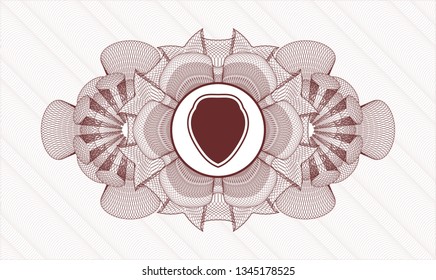 Red rosette. Linear Illustration. with shield icon inside