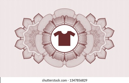 Red rosette. Linear Illustration. with shirt icon inside