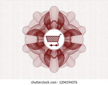 Red rosette. Linear Illustration with shopping cart icon inside
