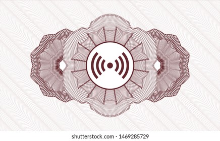 Red rosette. Linear Illustration. with signal icon inside
