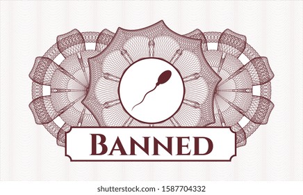 Red rosette. Linear Illustration. with sperm icon and Banned text inside
